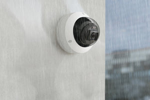 Rhombus R200 Mini Dome Security Camera mounted in the rain.