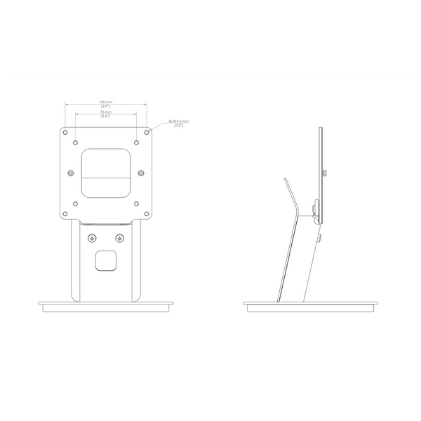 Specifications on a blueprint view of a Verkada Alarm Console Table Stand.